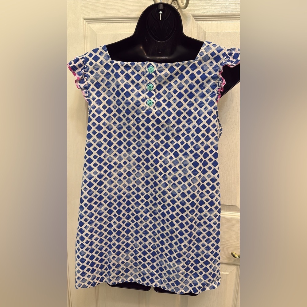 Matilda Jane Babydoll Blouse Size M Blue Geometric Tassel Tie Boho Top - Picture 2 of 12